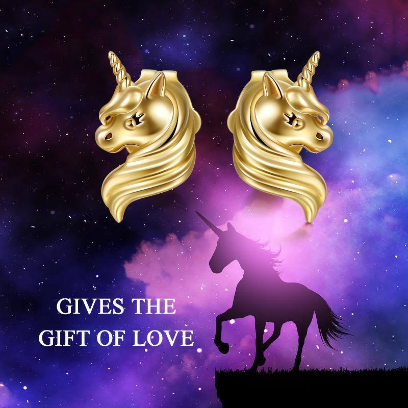 14K White Gold Unicorn Stud Earrings-6