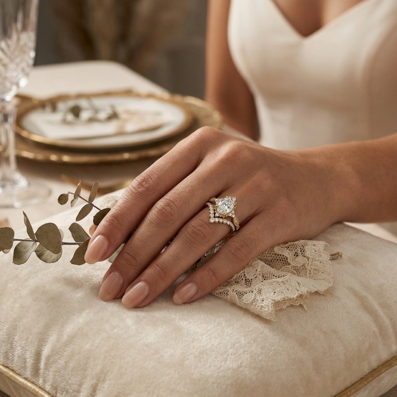 Anillo de compromiso vintage de oro de 14 quilates con moissanita para mujeres-2