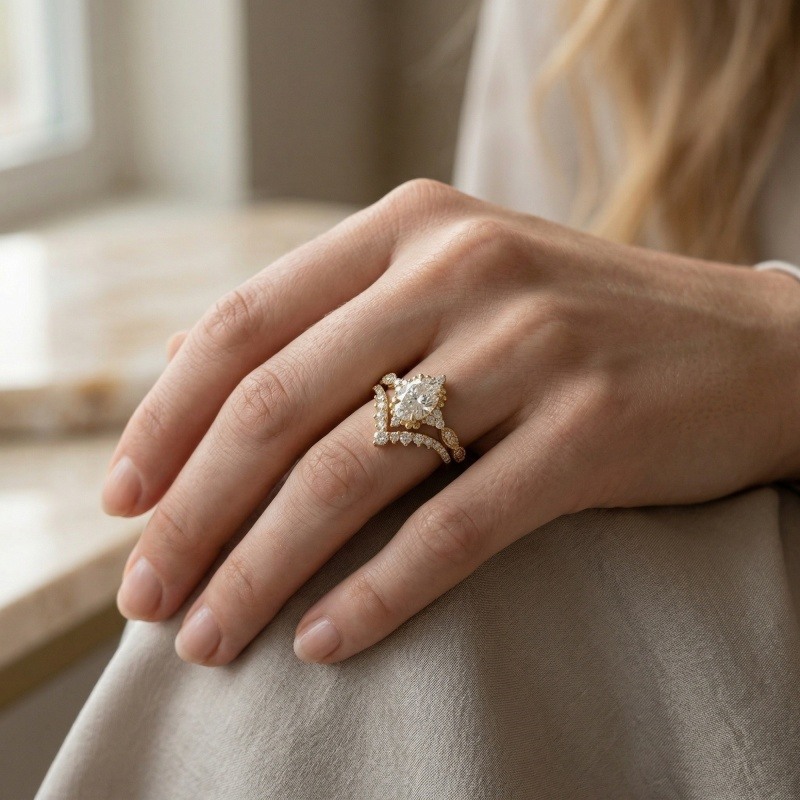 Anillo de compromiso vintage de oro de 14 quilates con moissanita para mujeres-3