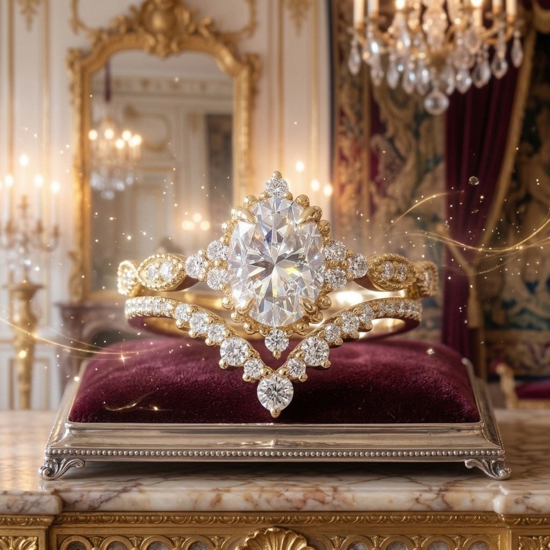 Anillo de compromiso vintage de oro de 14 quilates con moissanita para mujeres-5