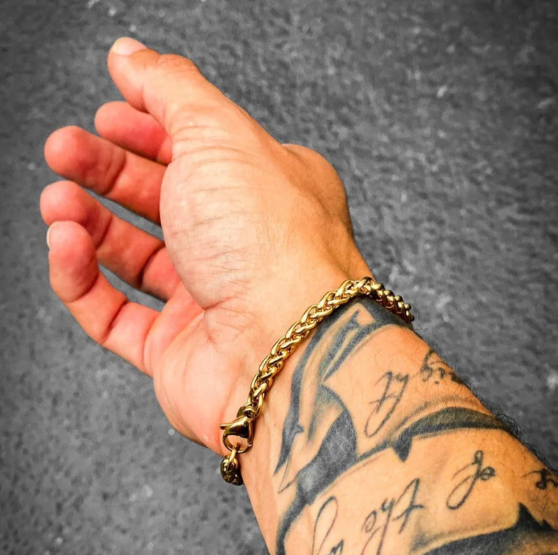 Pulsera de cadena de trigo de oro de 14 quilates de 5 mm-2