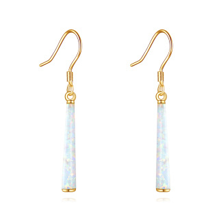 10K Gold White Opal Bar Drop Earrings-10