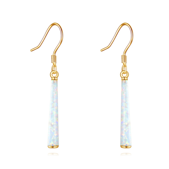10K Gold White Opal Bar Drop Earrings