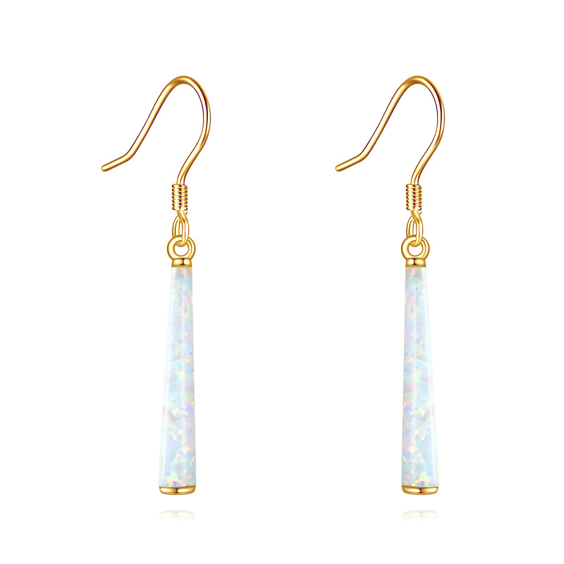 10K Gold White Opal Bar Drop Earrings-20