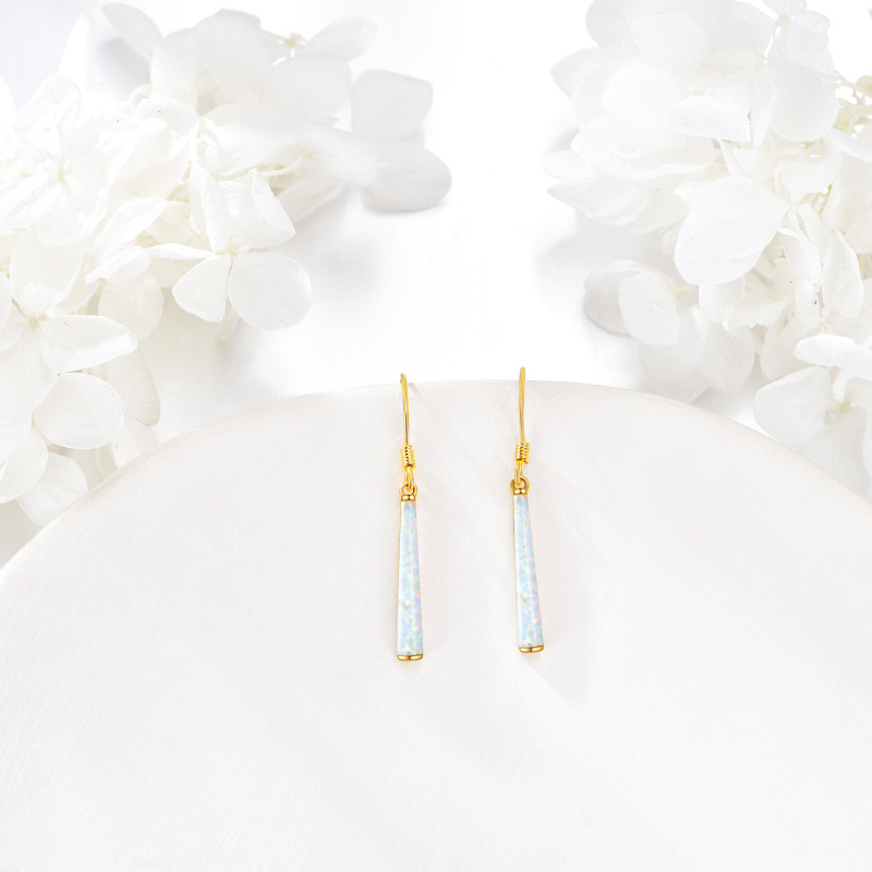 Brincos de gota em barra de opala branca em ouro 10K-4