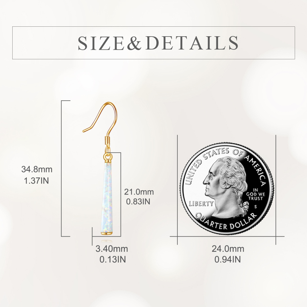 10K Gold White Opal Bar Drop Earrings-5
