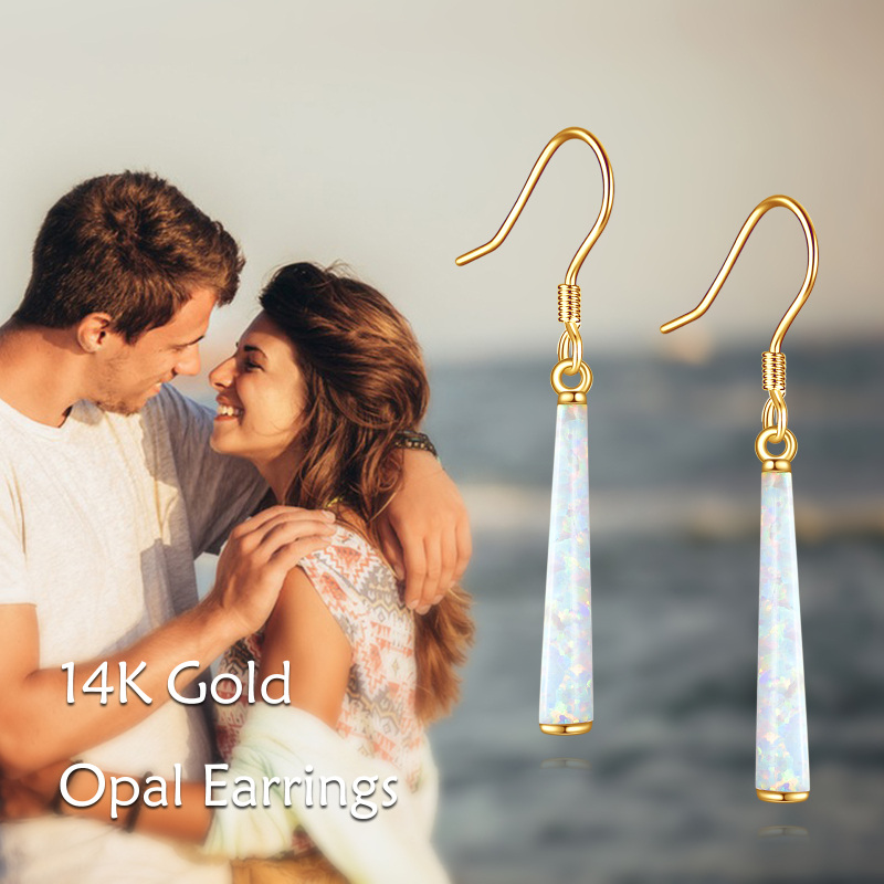 Brincos de gota em barra de opala branca em ouro 10K-6