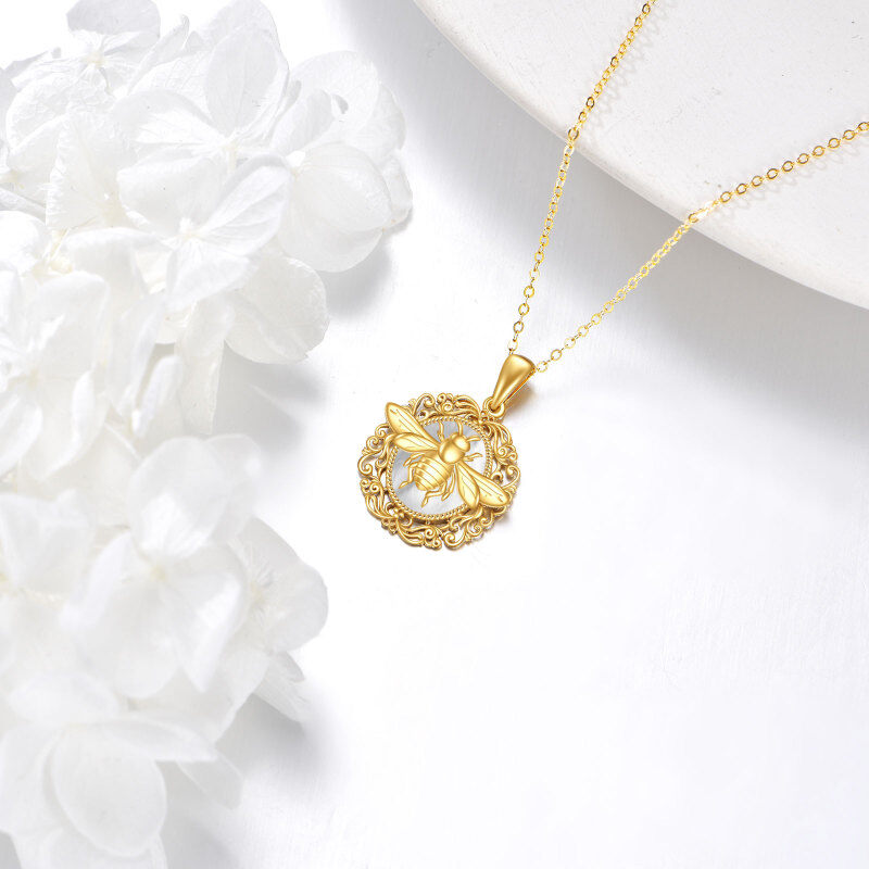 10K Gold White Shell Bee Pendant Necklace-3