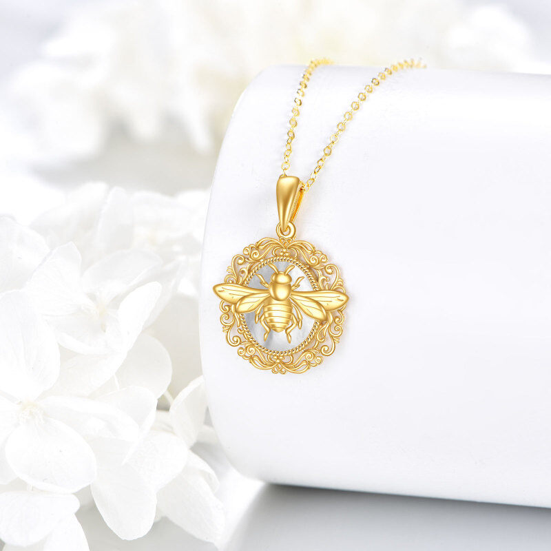 10K Gold White Shell Bee Pendant Necklace-4