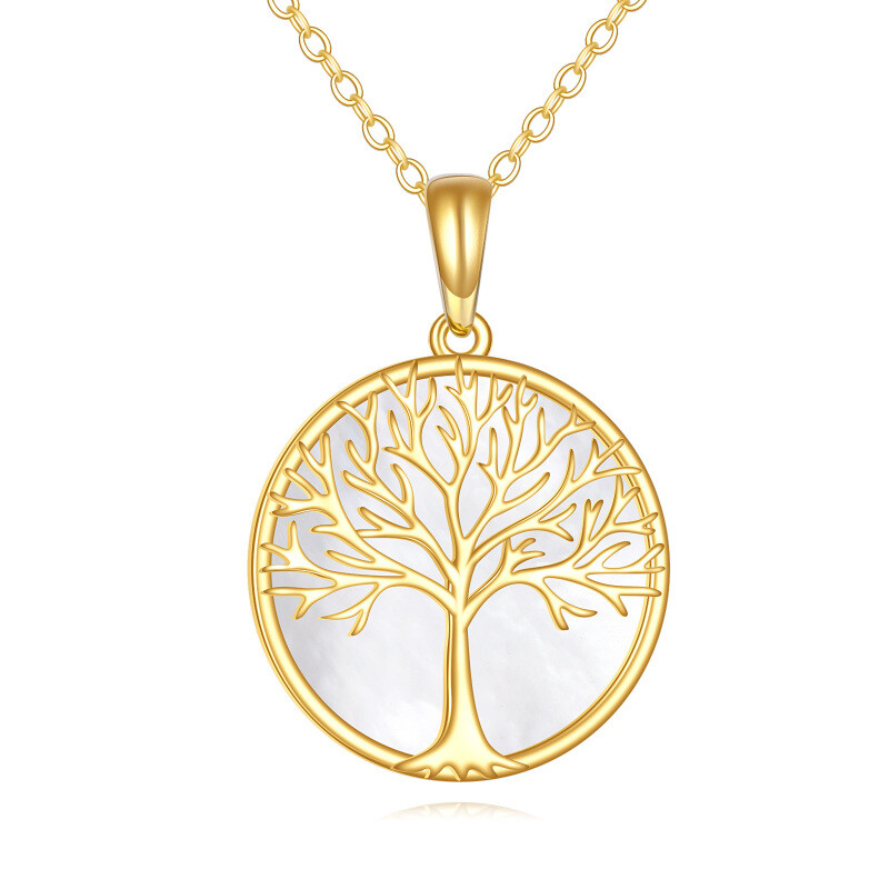 Collier pendentif en or 14K avec coquillage blanc et arbre de vie-1