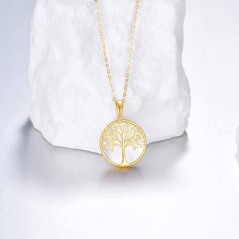 Collier pendentif en or 14K avec coquillage blanc et arbre de vie-3