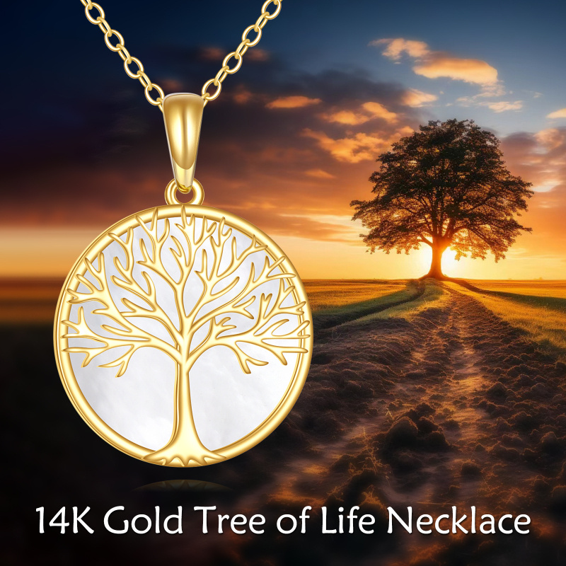 Collier pendentif en or 14K avec coquillage blanc et arbre de vie-5