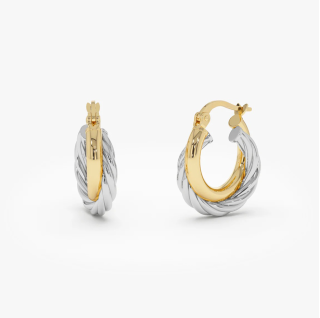 14k Gold and White Gold Twisted Hoops-5