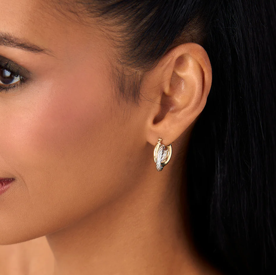 10K Gold and White Gold Twisted Hoops-3