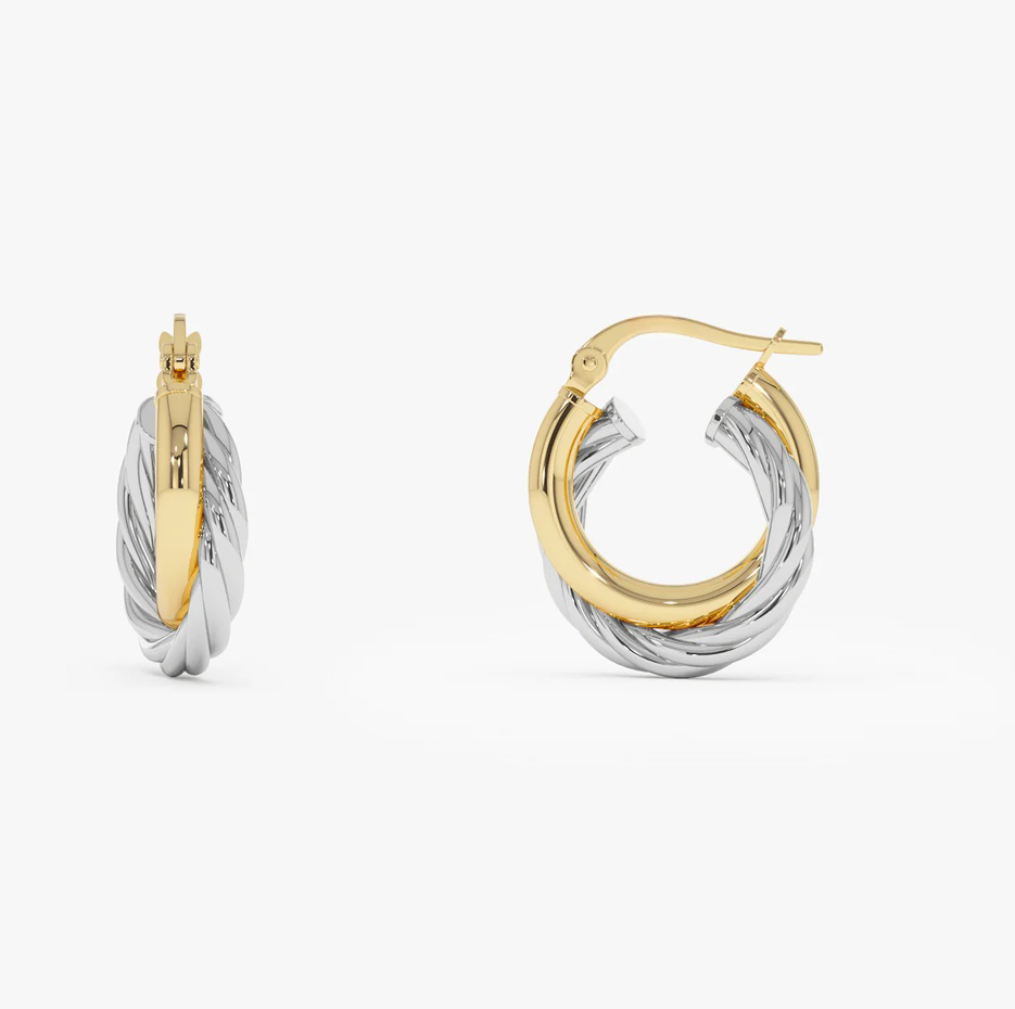 Argolas torcidas em ouro 14k e ouro branco-4