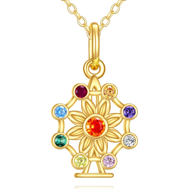 10K Gold Wildflowers Chakras Necklace for Women-1