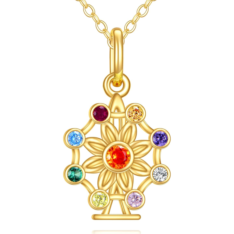 10K Gold Wildflowers Chakras Necklace for Women-11