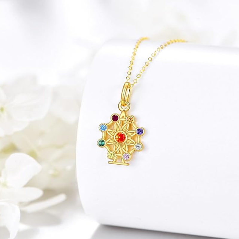 10K Gold Wildflowers Chakras Necklace for Women-3