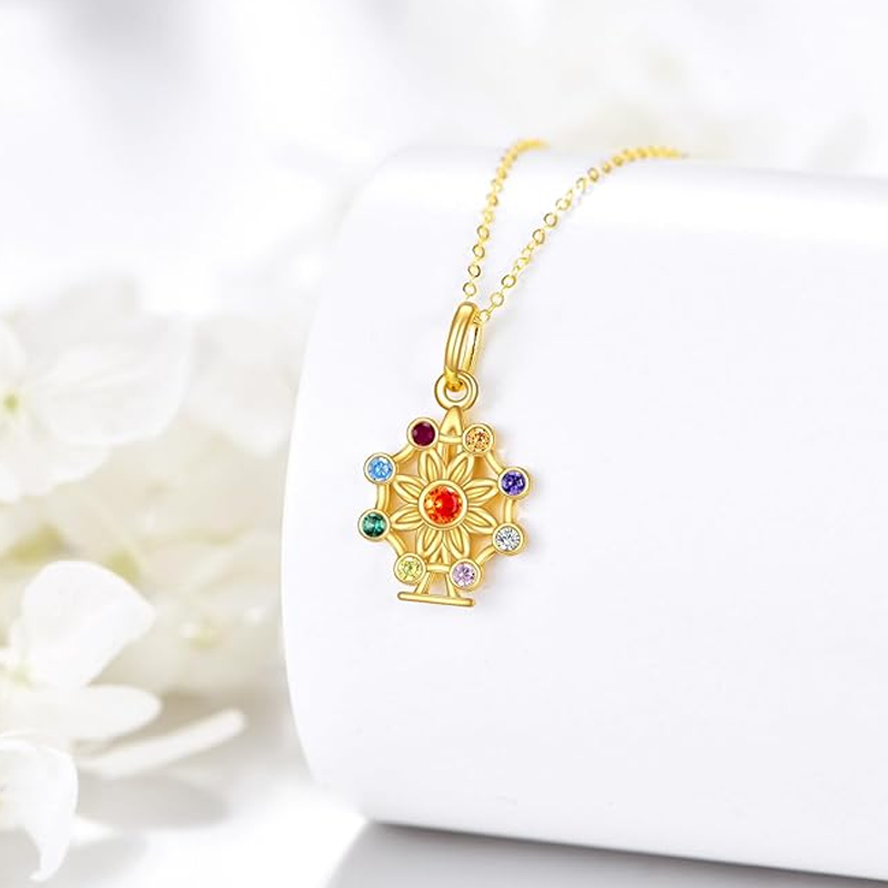 10K Gold Wildflowers Chakras Necklace for Women-4