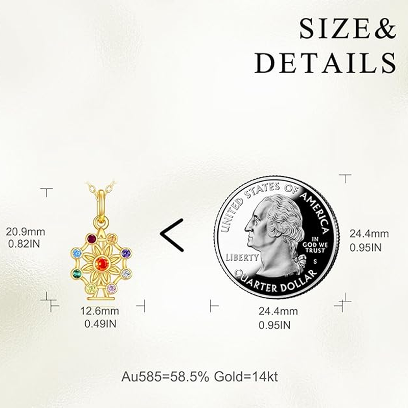 10K White Gold Cubic Zirconia Wildflowers & Chakras Pendant Necklace-5