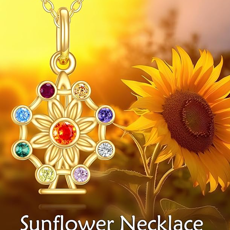 10K Gold Wildflowers Chakras Necklace for Women-6