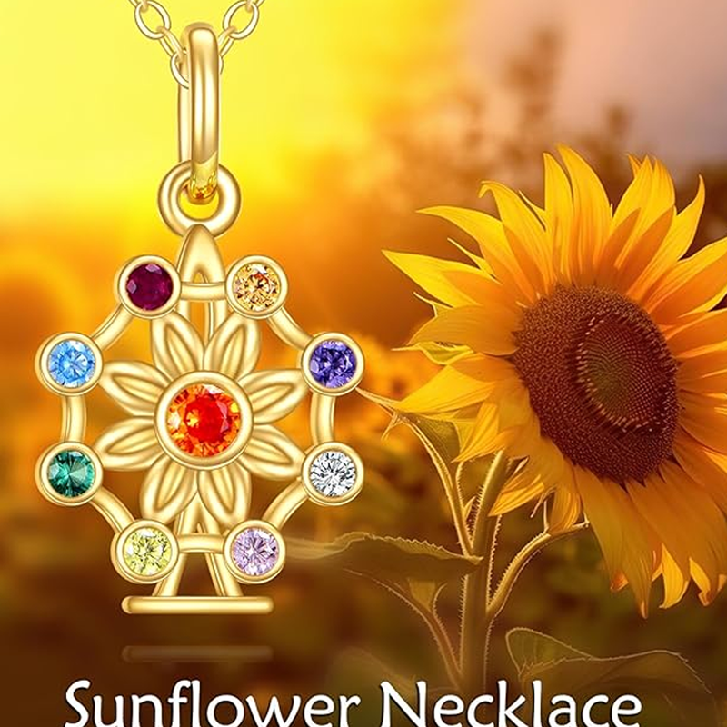 10K White Gold Cubic Zirconia Wildflowers & Chakras Pendant Necklace-6
