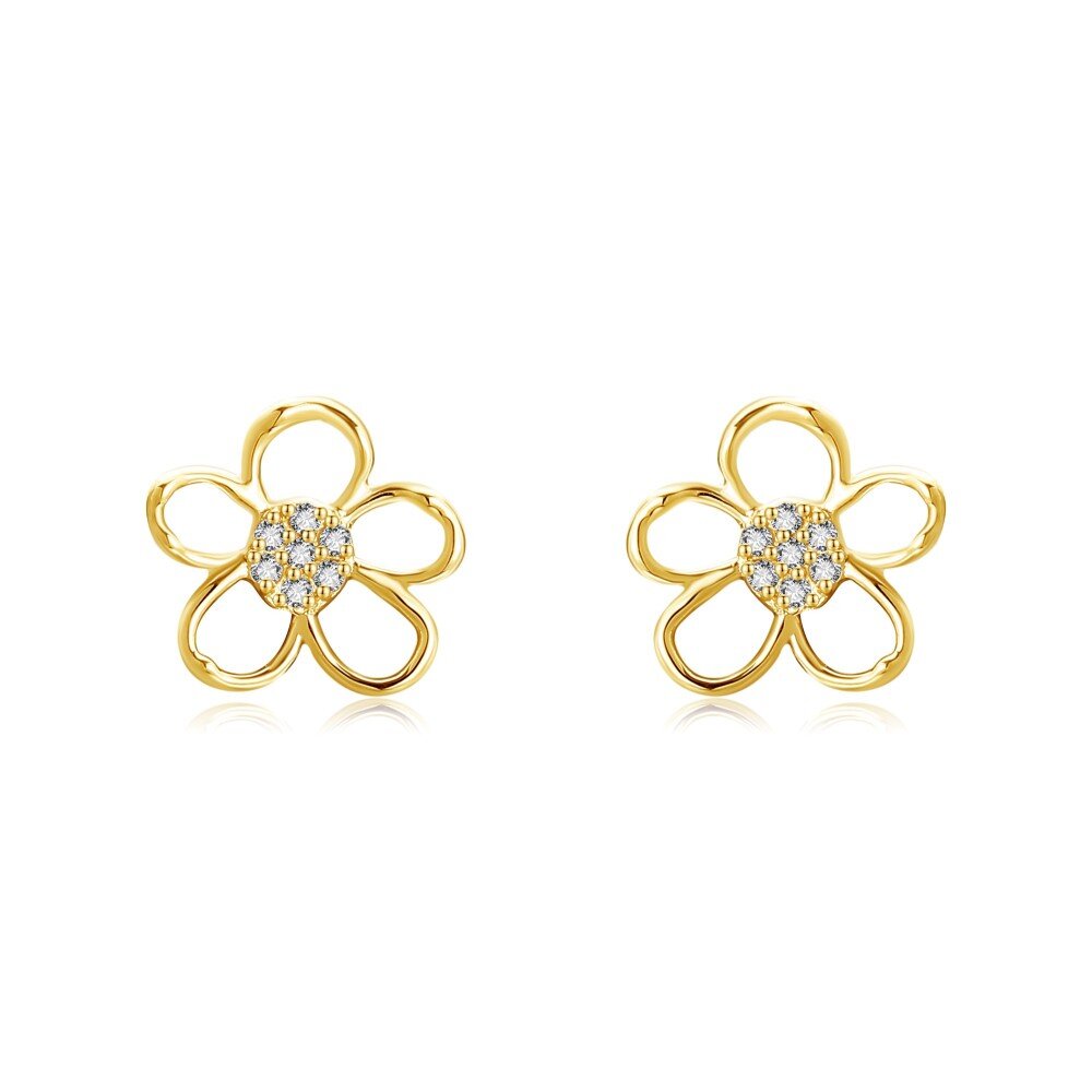 10K Gold Cubic Zirconia Wildflowers Stud Earrings-1