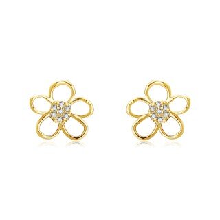 14K Gold Cubic Zirconia Wildflowers Stud Earrings-3