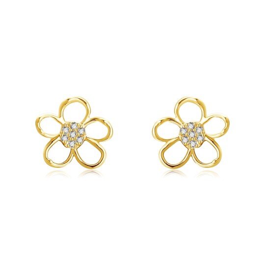 Brincos de flores silvestres com zircónias cúbicas em ouro de 14K