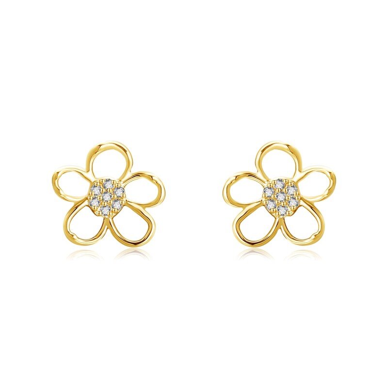 10K Gold Cubic Zirconia Wildflowers Stud Earrings-1