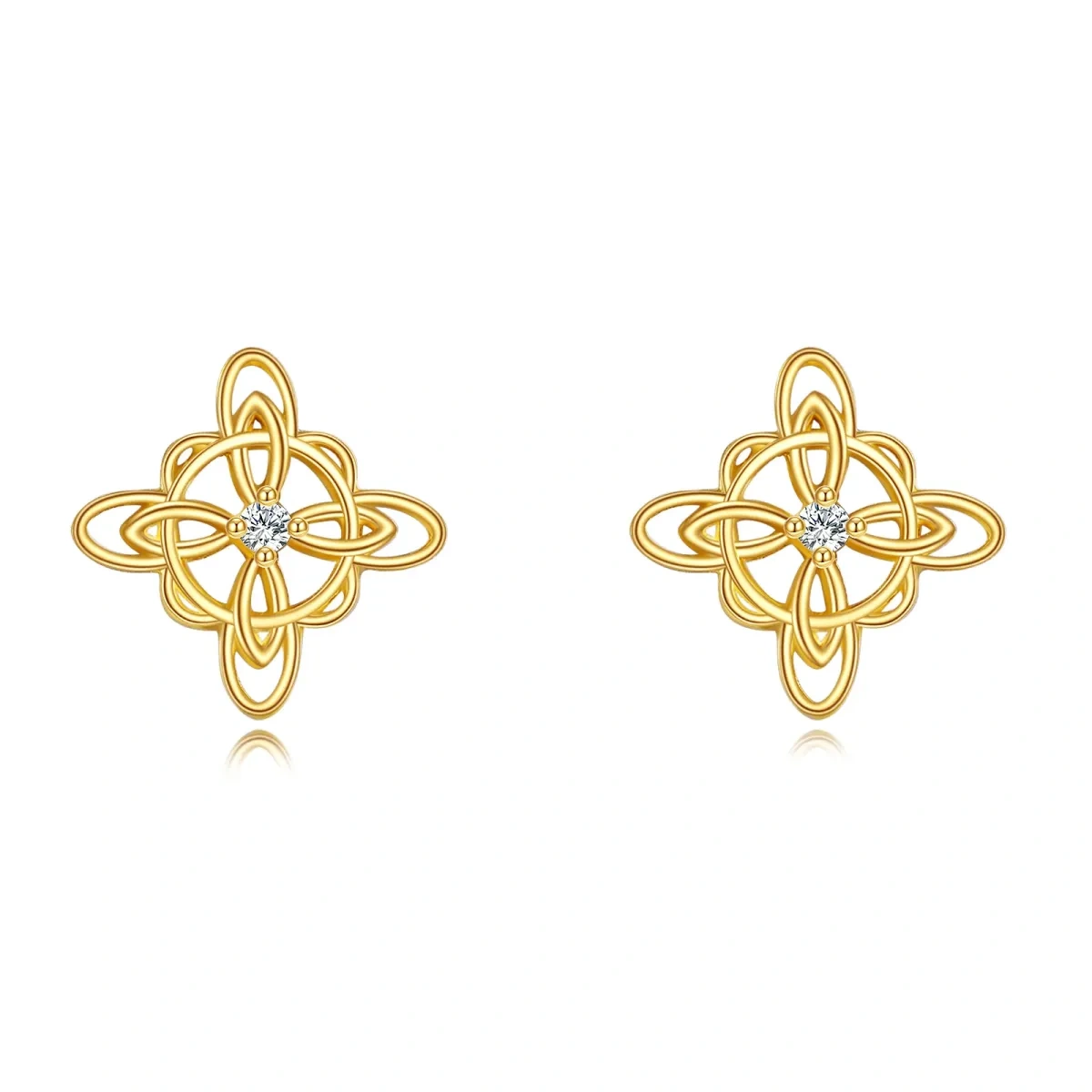 10K Gold Zircon Celtic Knot Stud Earrings-1