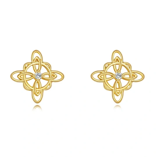 10K Gold Zircon Celtic Knot Stud Earrings