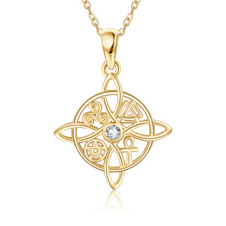 14K Gold Cubic Zirconia Witches Knot Pendant Necklace-4