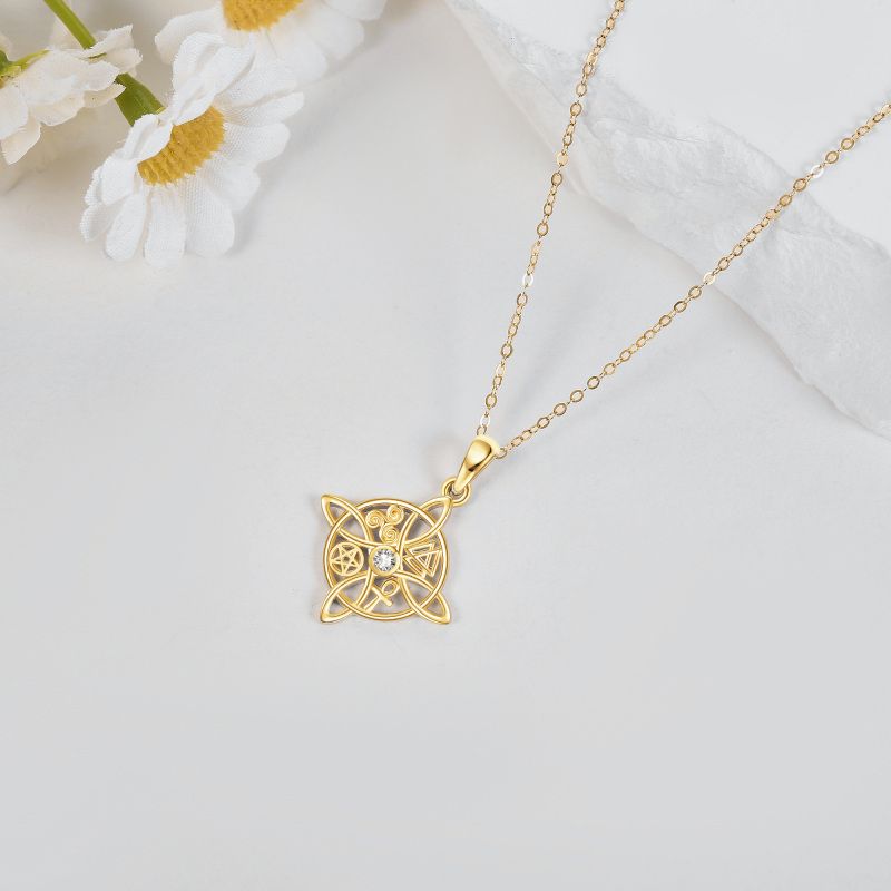 Colar com pendente de nó de bruxa em ouro branco 10K e zircónias cúbicas-4