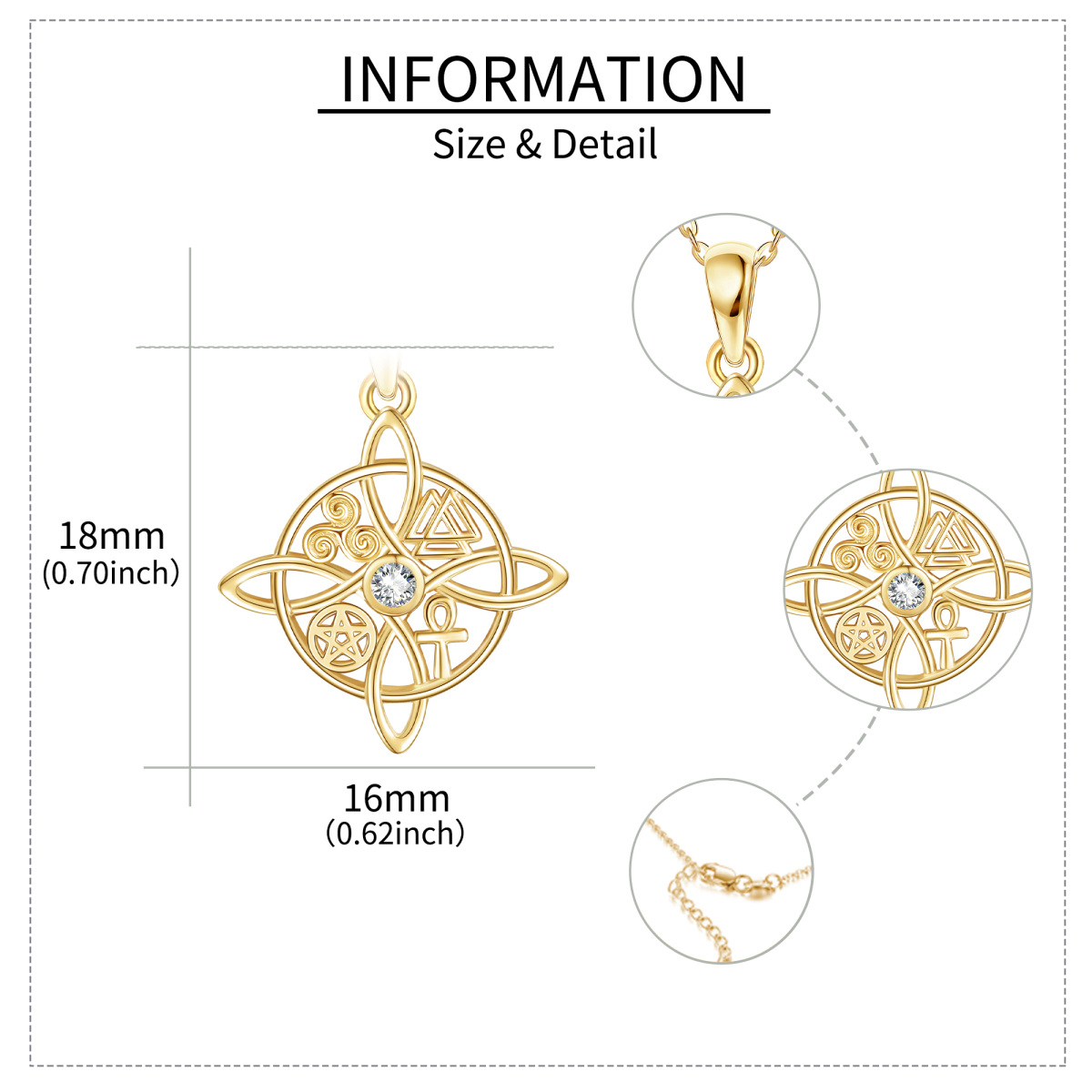 Colar com pendente nó de bruxa em zircónio cúbico em ouro de 14K-6