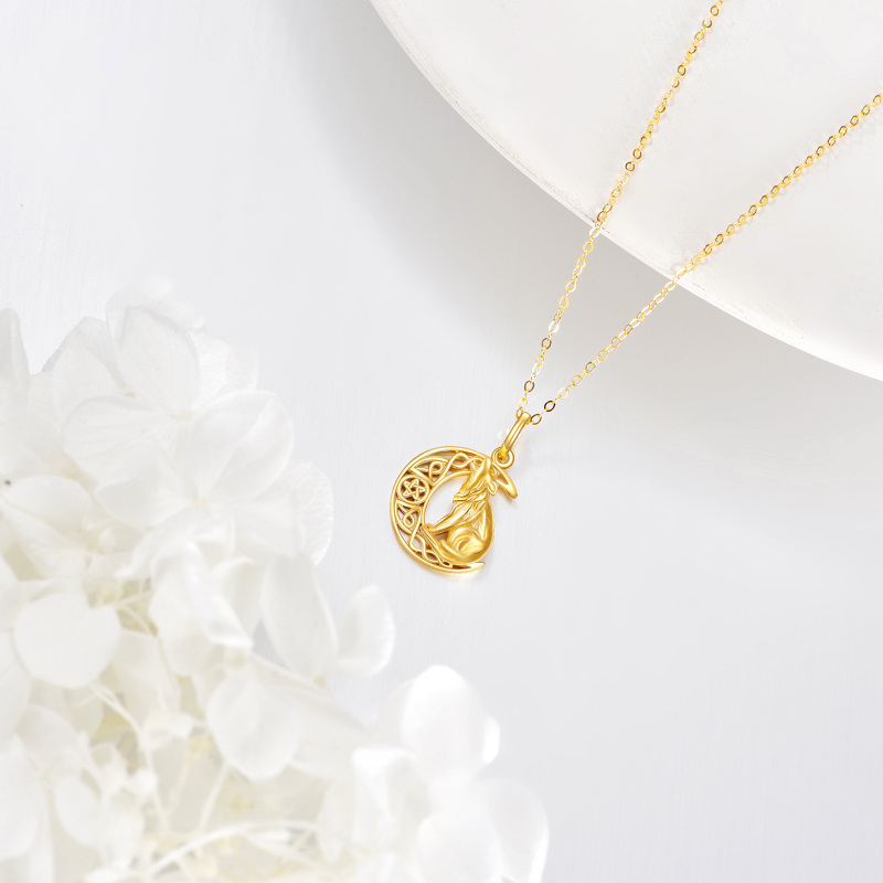 Collar con colgante de lobo, nudo celta y luna en oro blanco de 10 quilates-3