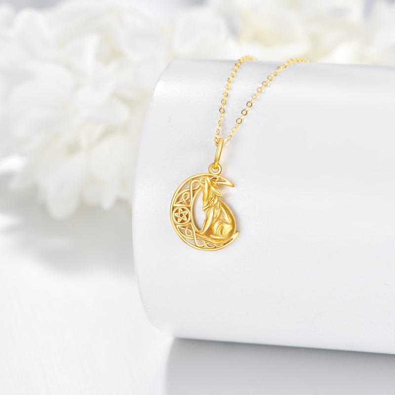 Collar con colgante de lobo, nudo celta y luna en oro blanco de 10 quilates-4