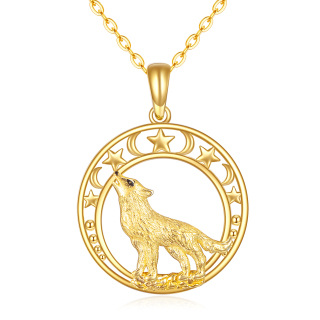 10K Gold Wolf & Moon Star Pendant Necklace For Women Best Friends-43