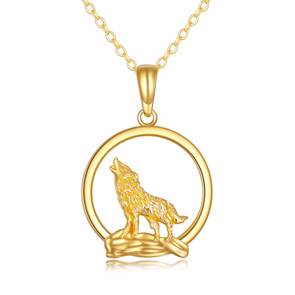 10K Gold Wolf Pendant Necklace-1