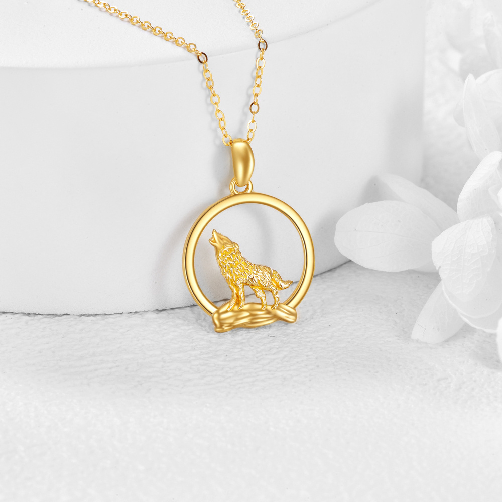 10K Gold Wolf Pendant Necklace-3