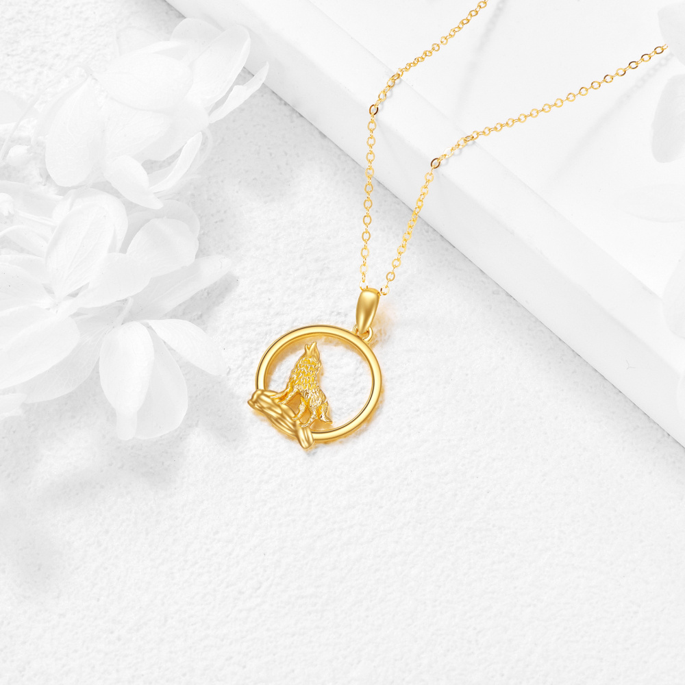 10K Gold Wolf Pendant Necklace-4