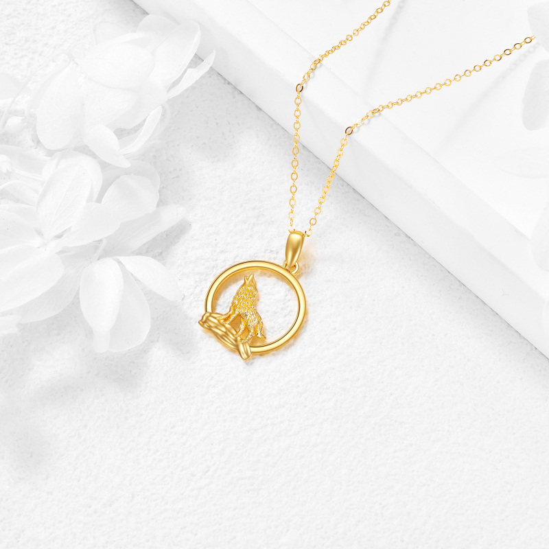 Colar com pingente de lobo em ouro 14K-4