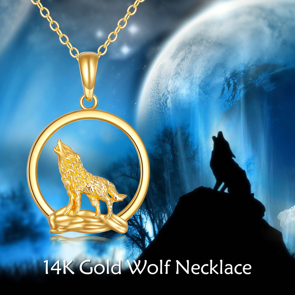 Colar com pingente de lobo em ouro 14K-5