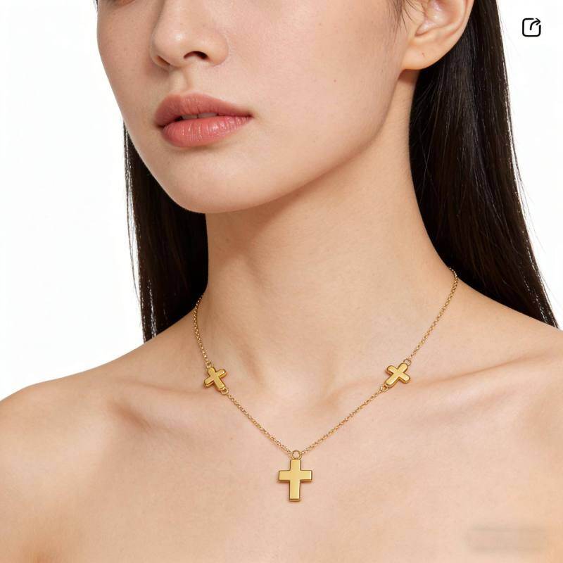Collier croix en or 14K pour femme-2