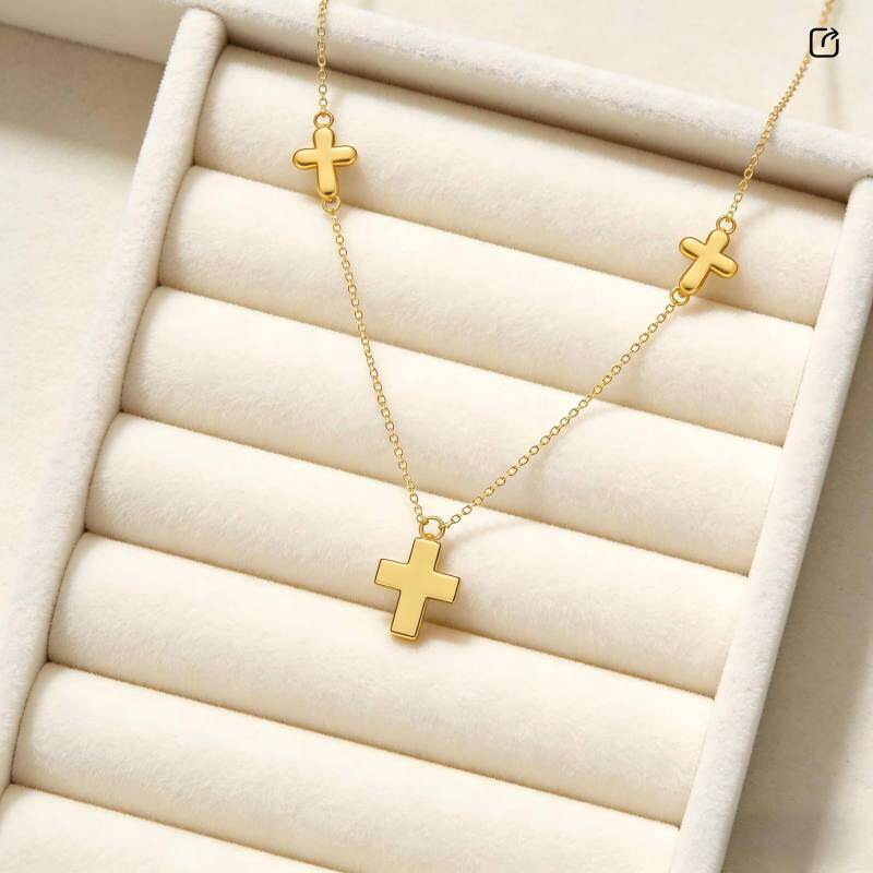 Collier croix en or 14K pour femme-3