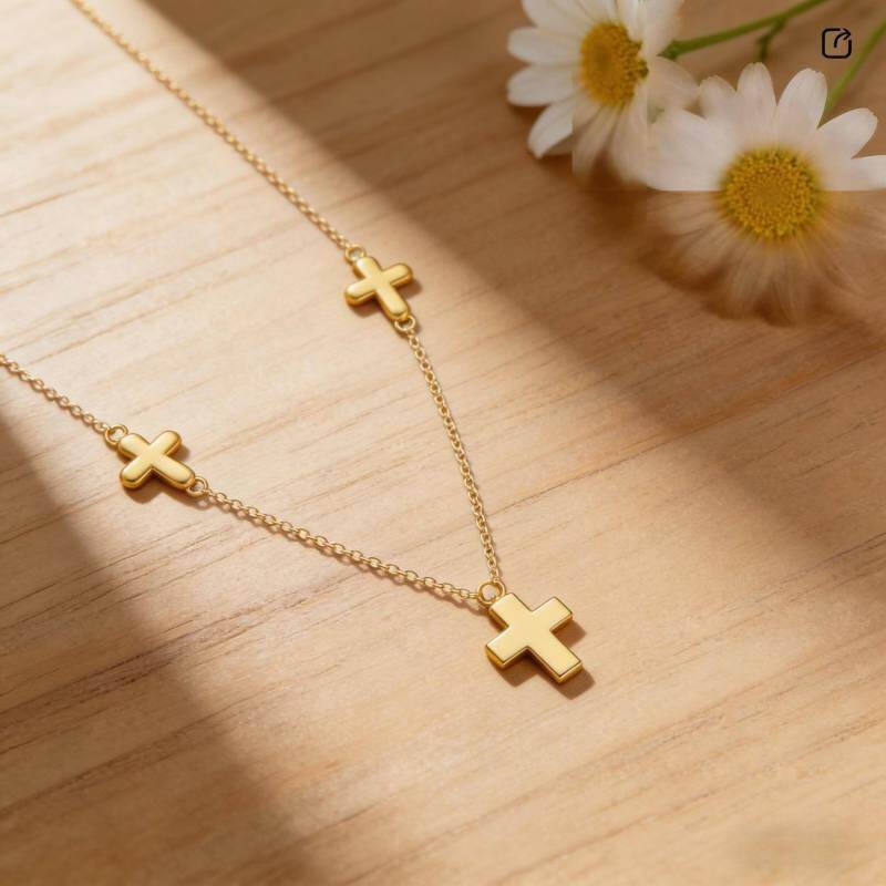 Collier croix en or 14K pour femme-4