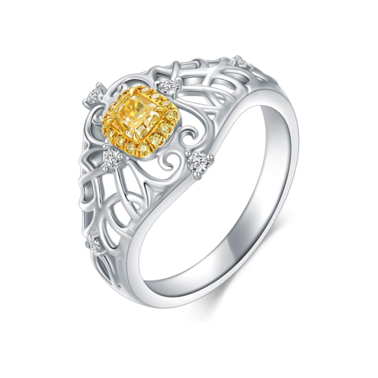 Anillo de compromiso personalizado con grabado de taladro amarillo en oro de 14 quilates para mujer