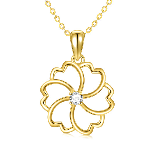 14K Gold Zirkon Geburt Blume Anhänger Halskette