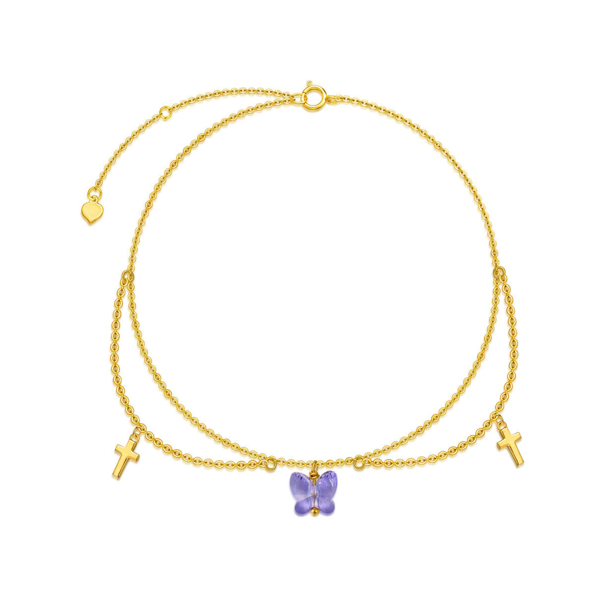 14K Gold Zircon Butterfly & Cross Single Layer Anklet-1