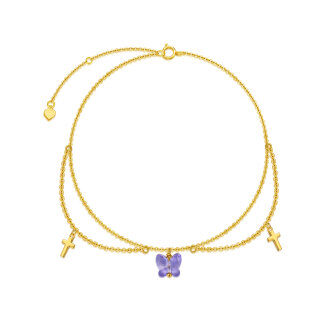 10K Gold Zircon Butterfly & Cross Single Layer Anklet-17